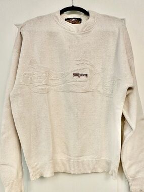 Harley-Davidson Men's Cream Crewneck Sweater. Rare vintage sweater